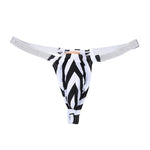 3 Pack Men's Zebra Stripe Glitter Sexy Low-Rise Support Large Pouch Strings