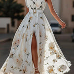 Lyla | Light Green Floral Chiffon One-Shoulder Maxi Dress
