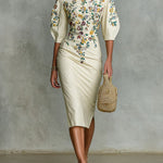 Jayna | Mid-length Dress with Floral Embroidery
