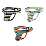 3 Pack Men's Low Rise Breathable Rainbow Sports Striped Thongs