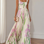 Daisy | White Pleated Floral Chiffon Maxi Dress