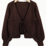 ALICIA™ - Casual Drop Shoulder Long Sleeve Cardigan Tie Front V-Neck Knitwear