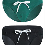 Mens U Convex Pouch Drawstring Solid Swimming Briefs