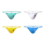 4 Pack Men's Low Rise Sexy Letter Embroidery Lace-Up Thongs