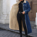 FLORA™ -  Elegant Women's Long Denim Jacket with Fleece Lining Single-Breasted