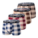 4 Pack Men's Trendy Plaid Design Daily Stretch Soft Trunks