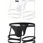 2 Pack Men's Low-Rise Sexy Thong with U-Pouch and Fixed Thigh Straps
