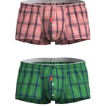 2 Pack Men's Cotton Plaid Boxers with 3D U-Pouch and Button Fly