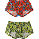 2 Pack Men's Banana Print Cotton Lounge Shorts with Button Fly