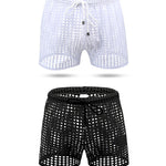 2 Pack Men's Mesh See-Through Shorts with Drawstring Waist