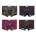 4 Pack Men's Leopard Print Mid-Rise Breathable Antibacterial Trunks
