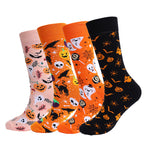 4 Pairs Pumpkin Personality Skeleton Cartoon Trendy Cotton Crew Socks