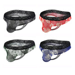 4 Pack Men's Lace Comfy Waistband U-Pouch Thongs