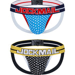 2 Pack Men's Sexy Star Print Low-Rise Breathable Comfort Trendy Briefs & Jockstrap