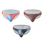 3 Pack Men's Low Rise Breathable Sports Print U-Pouch Moisture Wicking Bikinis