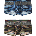 2 Pack Men's Camouflage Color Block Sheer Mesh Stretchy Trunks