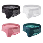 4 Pack Men's Breathable Mesh Solid Sheer & Sexy Wide Waistband Briefs