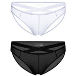 2 Pack Men's Sheer Ultra-Thin Silky Bikini with Cross Waistband