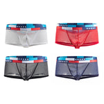 4-pack Men's Low-rise See-through Micro-mesh Pouch Shiny U-convex Wide-edge Boxer Briefs