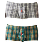 2 Pack Men's Pure Cotton Plaid Boxer Shorts with Button Fly