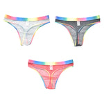 3-pack Men's Rainbow Trim Sheer Mesh Thong