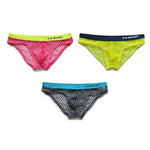3 Pack Men's Low-Waist Sexy Big Mesh Breathable Transparent Sports Briefs
