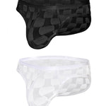 2 Pack Men's Sheer Mesh U-Pouch Ultra-Thin Low-Rise & Sexy Breathable Comfort Bikini