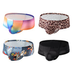 4 Pack Men's Breathable & Quick-Dry Printed U-Pouch Mesh T-Back Trunks