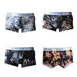 4 Pack Men's Ice Silk Bold Prints Lightweight & Airy Mid-Rise Trunks