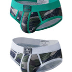 2 Pack Men's Sexy Sheer Camouflage Print Mesh Low-Rise Breathable & Quick-Dry Briefs