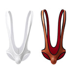 2 Pack Men's Stretchy Faux Leather Fashion Suspenders Bodysuits