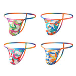 4 Pack Men's Low Rise Fashion Mesh Rainbow Camo Print Thongs