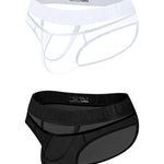 2 Pack Men's Stretch Solid Color Sexy Crotch Single-Layer Briefs with Support Ring