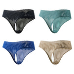4 Pack Men's High-Stretch & Low-Rise Lace Trim Large Pouch Thongs