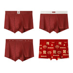 4 Pack Men's Soft Jacquard Cotton Lucky Red Breathable Trunks