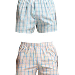 2 Pack Men's Cotton Plaid Boxers with Side Opening and Relaxed Elastic Waistband