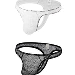2 Pack Men's Mid-Rise Ultra-Soft Sexy Lace Cooling Support Thong