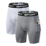 2 Pack Men's Stretch Fit Side Pocket Mid-Rise Breathable Activewear Tights