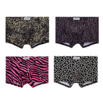 4 Pack Men's Leopard Print Mid-Rise Breathable Antibacterial Trunks