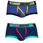 2 Pack Men's Cotton Sport Trunks with U-Pouch & Color-Block Design