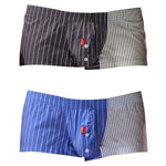 2 Pack Men's Fashionable Cotton Lounge Shorts with Stripe Patchwork