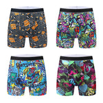 4 Pack Men's Graffiti Cartoon Print Skin-Friendly Mid-Rise Boxer Briefs