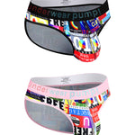 2 Pack Men's Stretch Fit Doodle Print Low-Rise Briefs