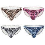 4 Pack Men's U-Convex Leopard Print Nylon Bikini