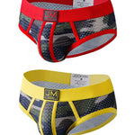 2 Pack Men's Sexy Sheer Camouflage Print Mesh Low-Rise Breathable & Quick-Dry Briefs