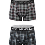 2 Pack Men's Grid Print Breathable Antibacterial Soft Cotton Trunks