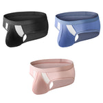 3 Pack Men's Low-Rise Ice Silk High-Stretch U-Convex Large Pouch Briefs