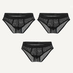 3 Pack Men's Sheer Elegance Mesh Solid Color Low-Rise Stretch Briefs