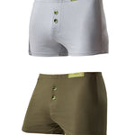 2 Pack Men's Premium Cotton Lightweight & Airy Button Fly Comfy Waistband Trunks