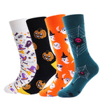 4 Pairs Pumpkin Personality Skeleton Cartoon Trendy Cotton Crew Socks